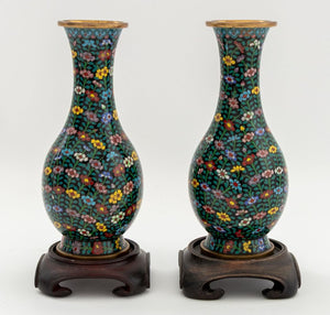 Chinese Cloisonne Floral Design Vases, Pair (9855704858931)