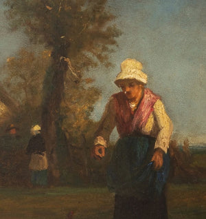Dutch School Feeding the Chickens Oil on Board (9804747505971)