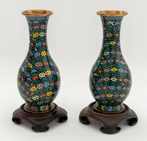 Chinese Cloisonne Floral Design Vases, Pair (9855704858931)