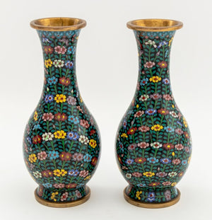 Chinese Cloisonne Floral Design Vases, Pair (9855704858931)