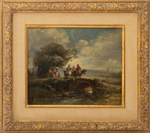 Italian School Crossing Bridge Oil, 19th C. (9767013646643)
