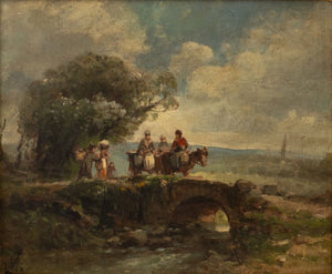 Italian School Crossing Bridge Oil, 19th C. (9767013646643)