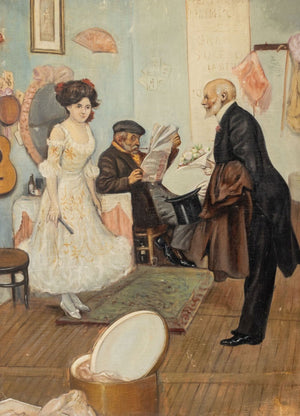 Illegibly Signed Courting Scene Oil on Canvas (9859453813043)