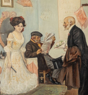 Illegibly Signed Courting Scene Oil on Canvas (9859453813043)
