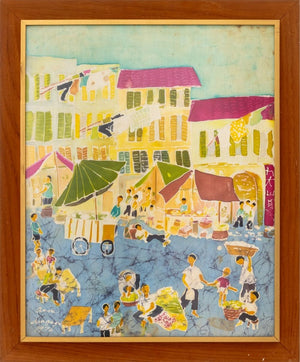 Illegibly Signed Street Scene Batik, 1976 (9846988505395)