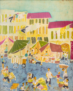 Illegibly Signed Street Scene Batik, 1976 (9846988505395)