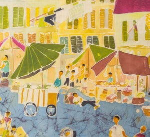 Illegibly Signed Street Scene Batik, 1976 (9846988505395)
