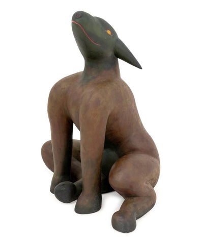Folk Art Seated Dog Polychrome Painted Sculpture