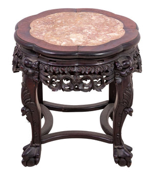 Chinese Hardwood and Marble Low Pedestal Table (9894635831603)