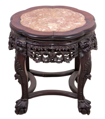 Chinese Hardwood and Marble Low Pedestal Table