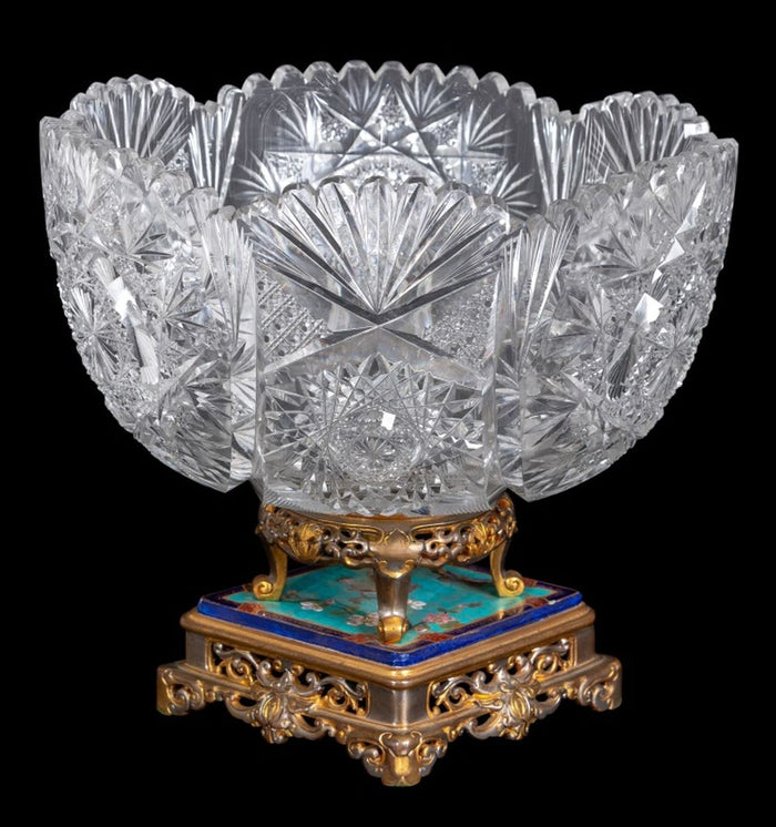French Enamel Gilt Metal and Cut Glass Centerpiece
