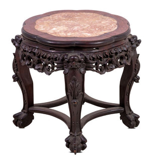 Chinese Hardwood and Marble Low Pedestal Table (9894635831603)