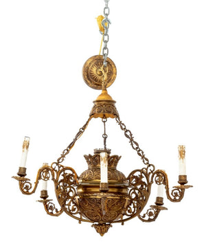 Etruscan Style Six-Light Gilt Metal Chandelier (9816293376307)