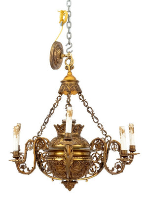 Etruscan Style Six-Light Gilt Metal Chandelier (9816293376307)
