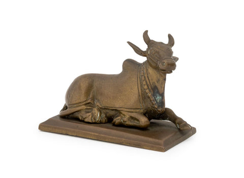 Indian Seated Bull Brass Sculpture, 19th C.