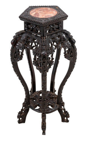 Antique Chinese Hardwood and Marble Pedestal, 19th Century