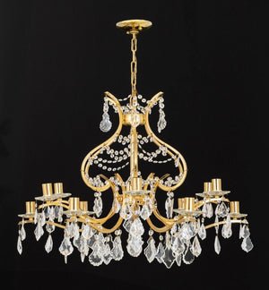 Italian 12-Branch Gilt Brass & Crystal Chandelier (9816325128499)