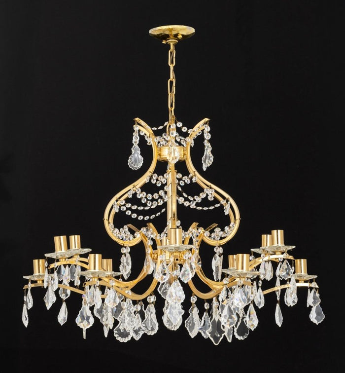 Italian 12-Branch Gilt Brass & Crystal Chandelier