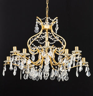 Italian 12-Branch Gilt Brass & Crystal Chandelier (9816325128499)