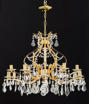 Italian 12-Branch Gilt Brass & Crystal Chandelier (9816325128499)