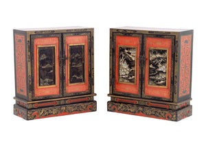 Chinese Lacquer Temple Cabinets, Pair