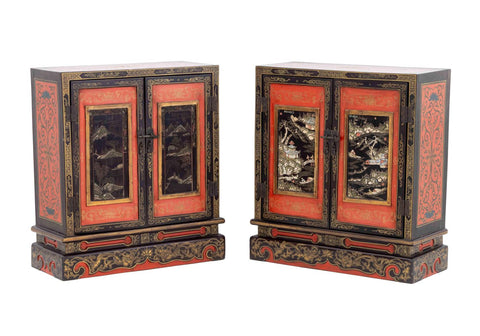 Chinese Lacquer Temple Cabinets, Pair