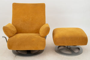 Ligne Roset Suede Upholstered Chair & Ottoman (9755184759091)