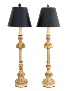 Neoclassical Style Giltwood Table Lamps, Pair (9816357208371)