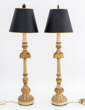 Neoclassical Style Giltwood Table Lamps, Pair (9816357208371)