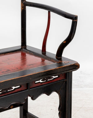 Chinese Black Lacquered Armchairs, Pair (9894658900275)