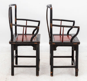 Chinese Black Lacquered Armchairs, Pair (9894658900275)