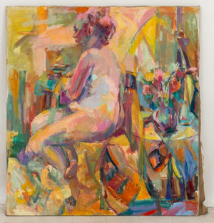 Mary Bernstein Abstract Seated Female Nude, Oil on Canvas (9738557358387)
