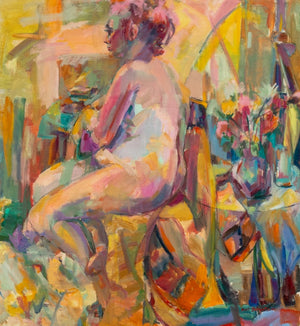 Mary Bernstein Abstract Seated Female Nude, Oil on Canvas (9738557358387)