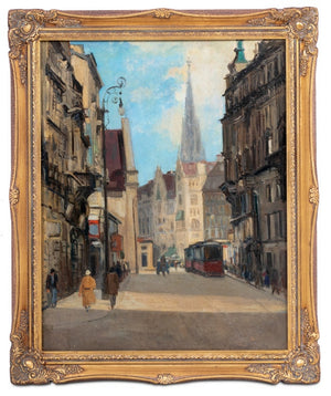 Austrian School Vienna Street Scene Oil on Board (9738582425907)