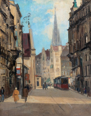 Austrian School Vienna Street Scene Oil on Board (9738582425907)