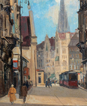 Austrian School Vienna Street Scene Oil on Board (9738582425907)