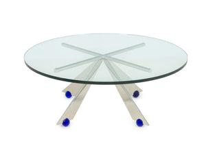 Postmodern Glass Top and Chrome Geometric Coffee Table