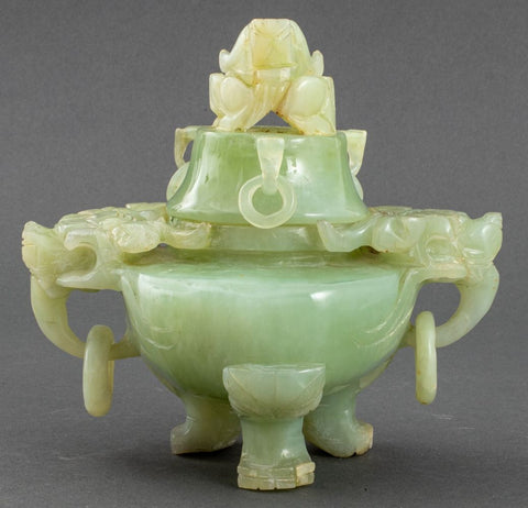 Chinese Carved Greenstone Tripod Censer