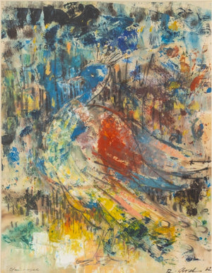 Illegibly Signed "Pfauvogel" Mixed Media, 1962 (9848695554355)