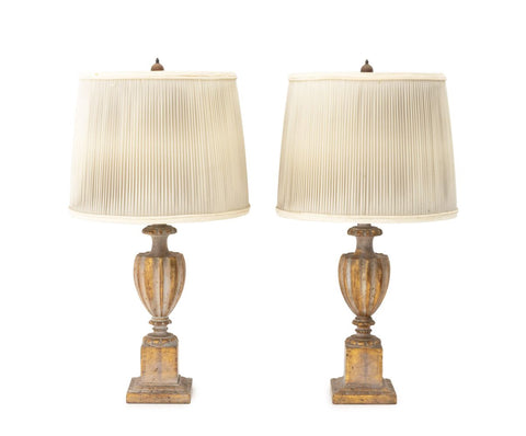 Neoclassical Urn Form Giltwood Table Lamps, Pair
