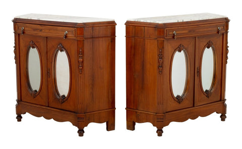Victorian Marble Top Walnut Sideboards, Pr