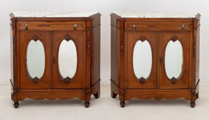 Victorian Marble Top Walnut Sideboards, Pr (9816417698099)