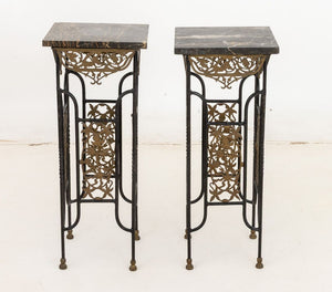 Brandt Style Wrought Iron & Marble Pedestals, Pair (9859541238067)