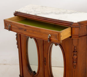 Victorian Marble Top Walnut Sideboards, Pr (9816417698099)