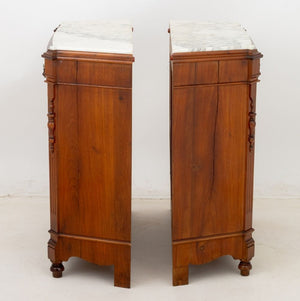 Victorian Marble Top Walnut Sideboards, Pr (9816417698099)