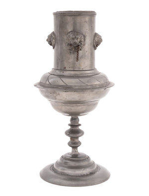 German Pewter Lion Head Motif Pokal Cup, 19th C.