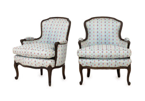 Louis XV Style Blue Upholstered Bergeres, Pair