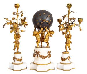 Louis XVI Style Bronze and Marble Clock Set, 3 (9735633240371)