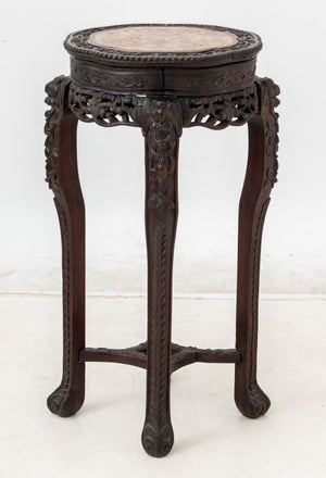 Chinese Carved Hardwood and Marble Pedestal Table (9860633067827)