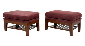 Burgundy Suede Covered Ottomans, Pair (9671775682867)